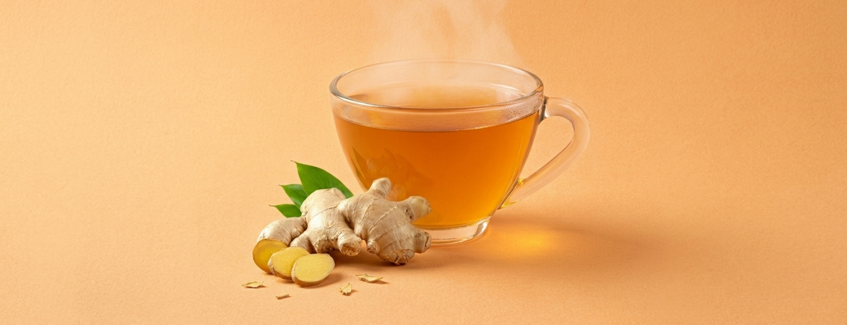Ginger tea on orange background
