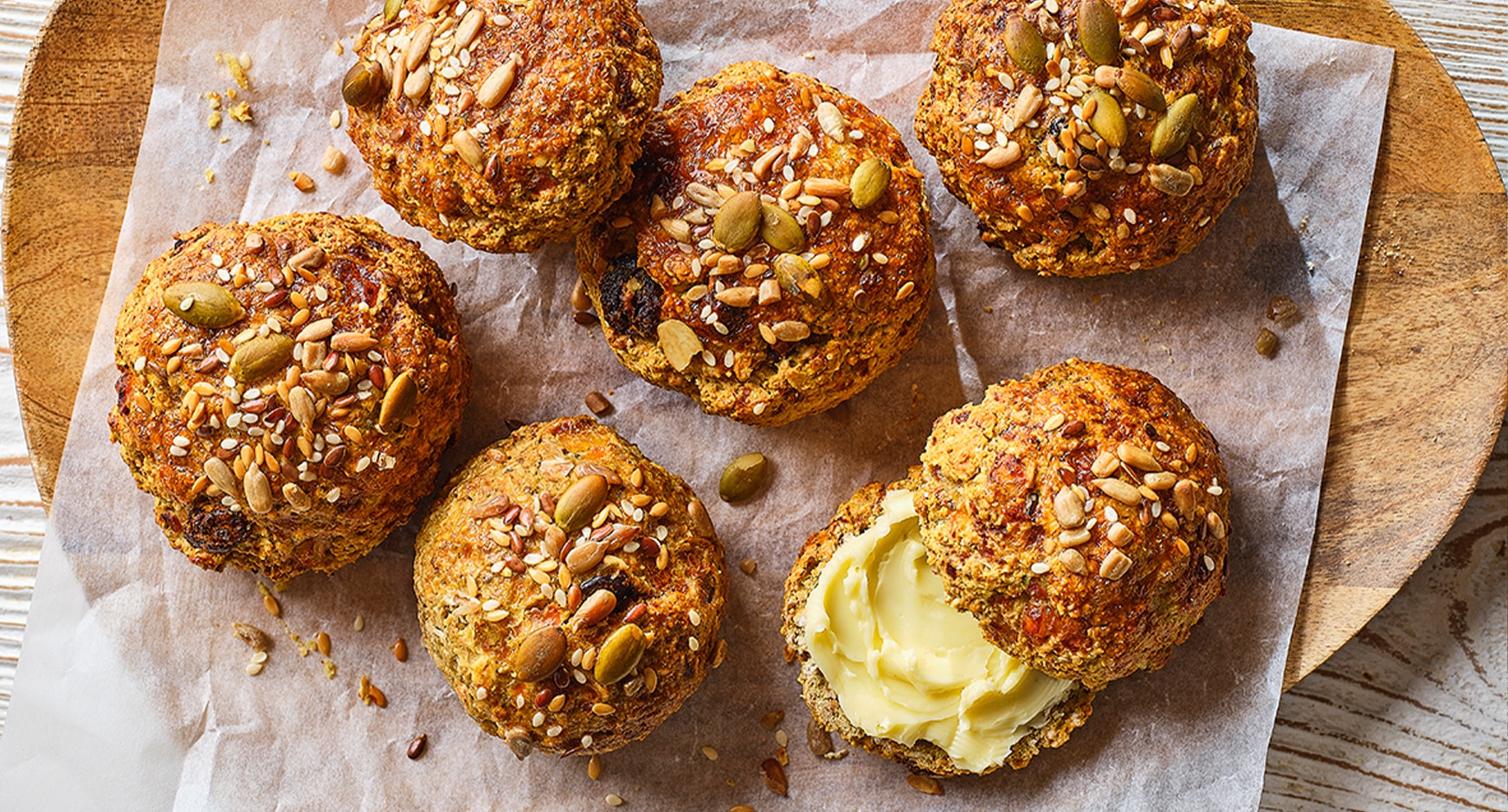 Gluten free picnic buns on kitchen surface