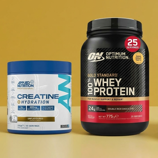 selection of gym products on a yellow background