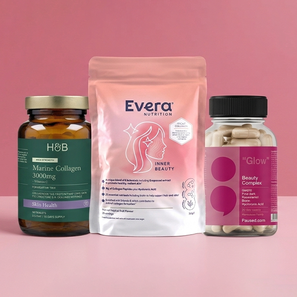 Hair products on a products on a pink background