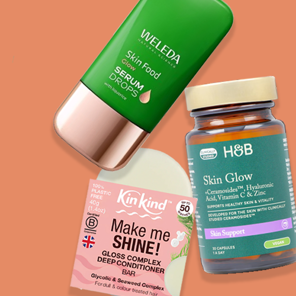 Selection of glow products on orange background