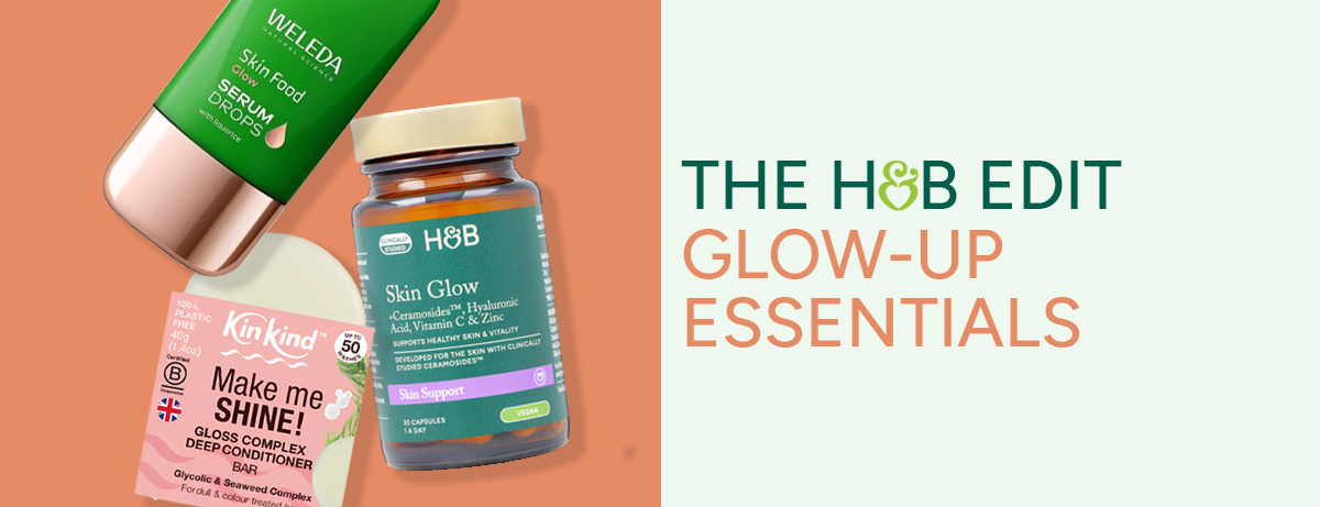 Selection of glow products on orange background