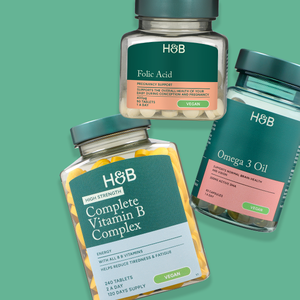 Selection of heart health products on blue background