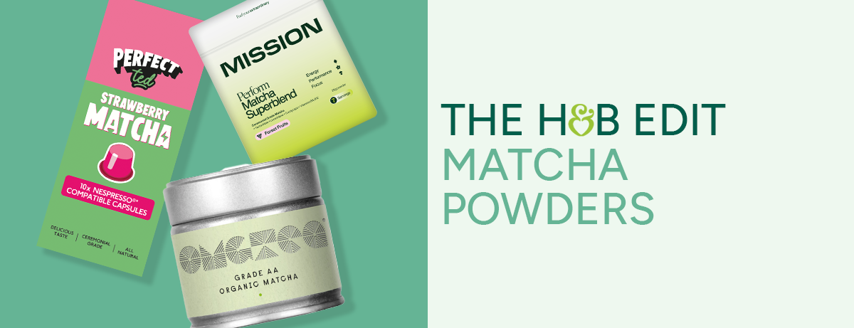 Selection of Matcha teas on green background