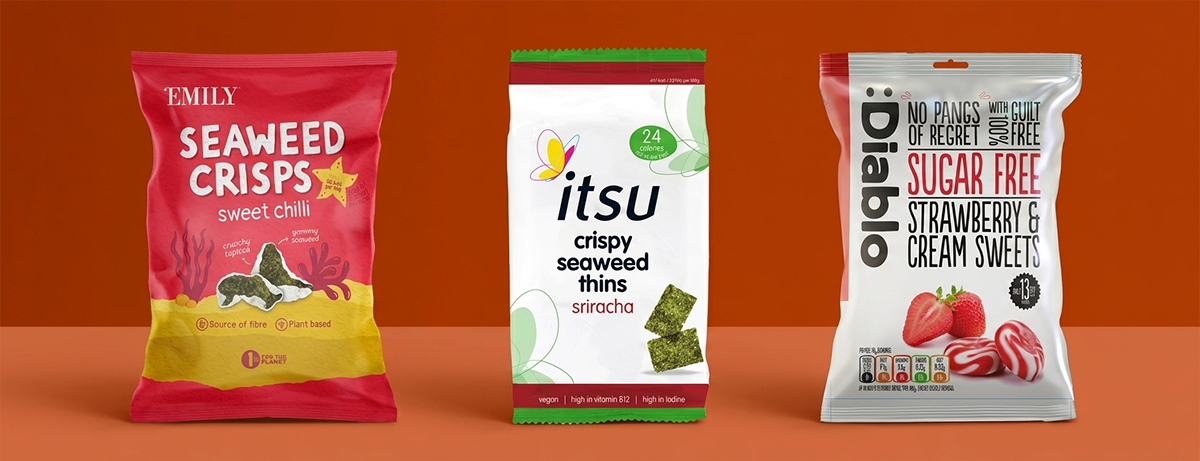 Selection of snacks on an orange background