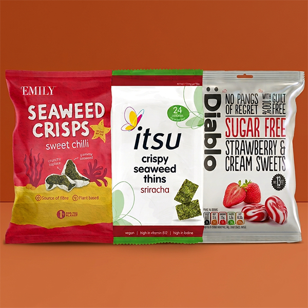 Selection of snacks on an orange background