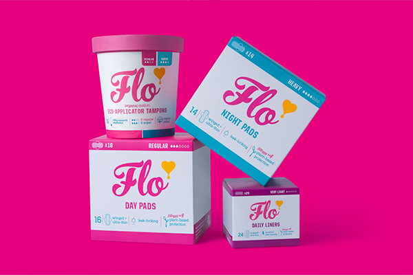 Selection of flo products on pink background