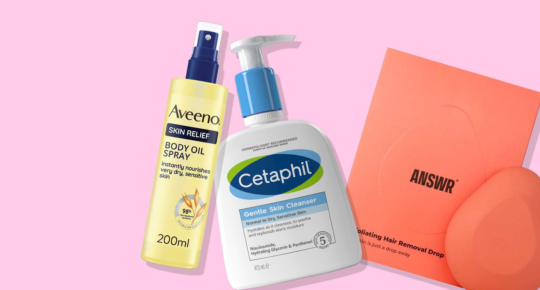 Selection of products on block colour background