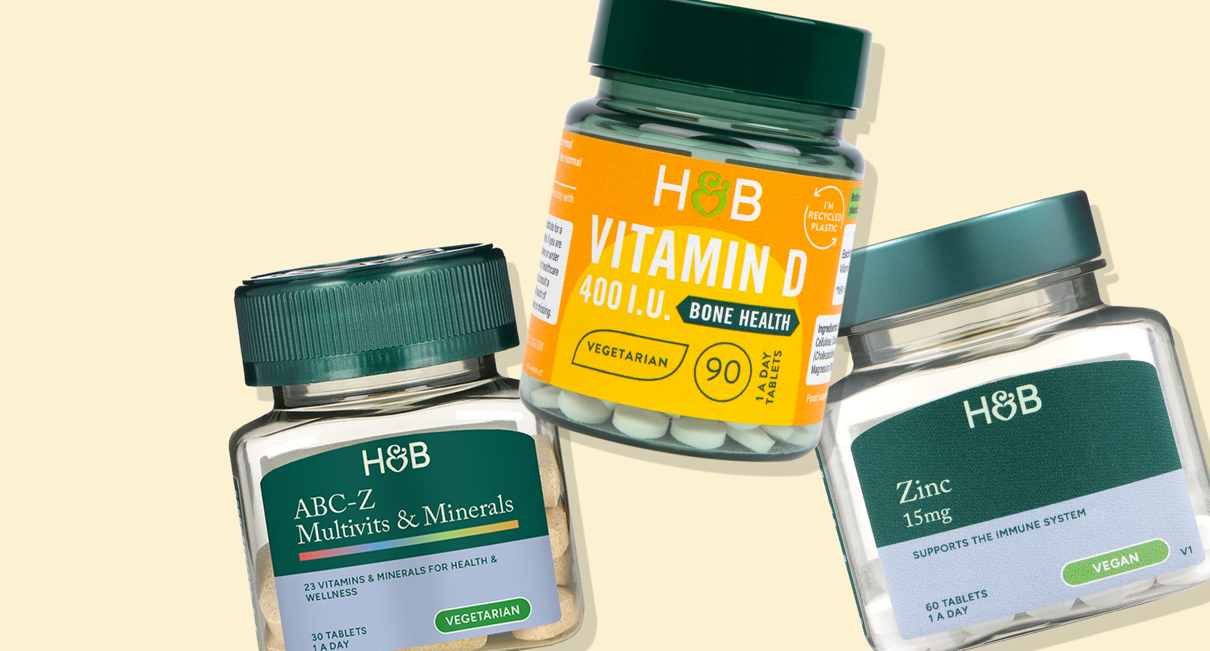 Selection of products on block colour background