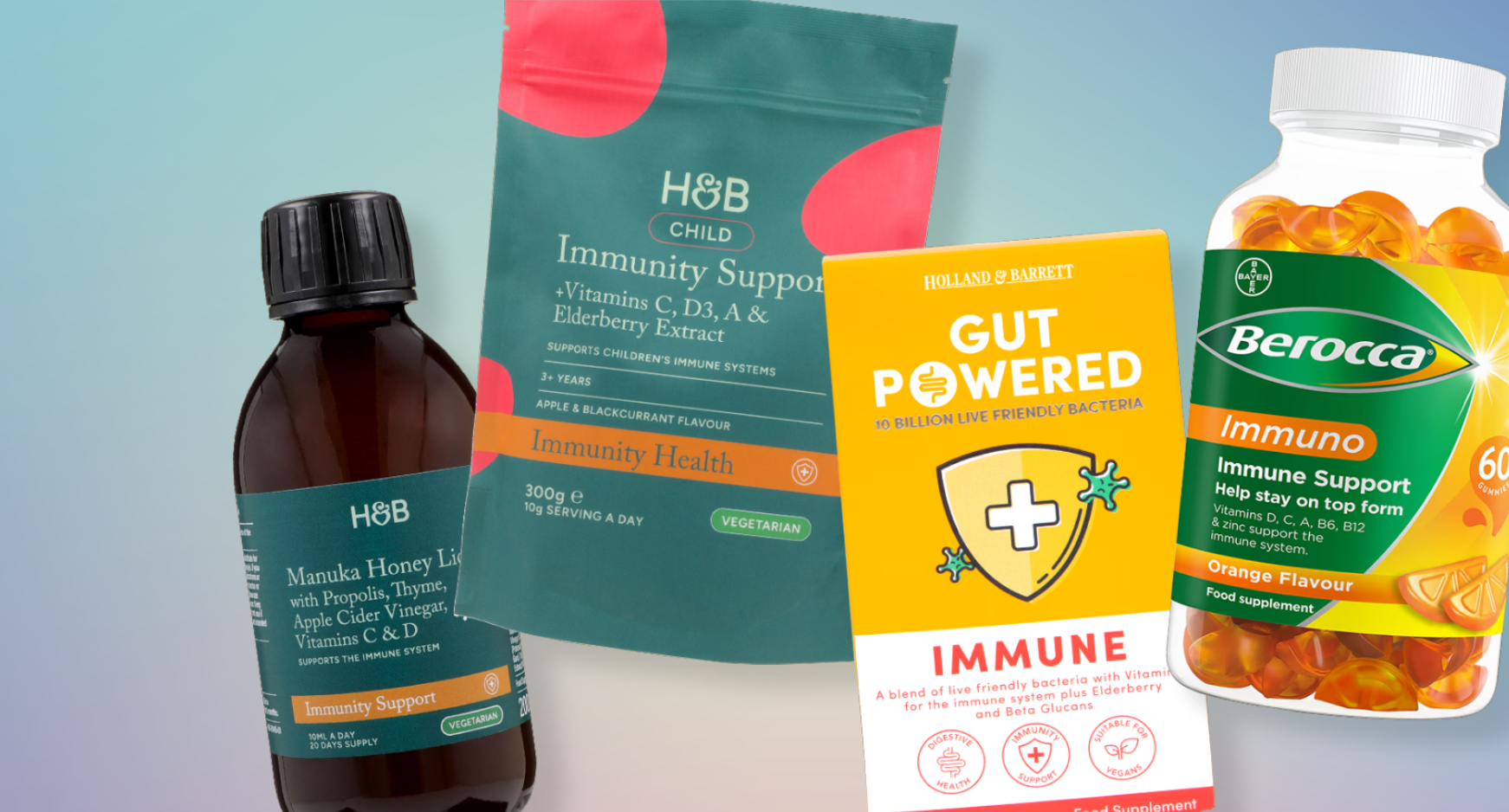 selection of immunity products on a grad background