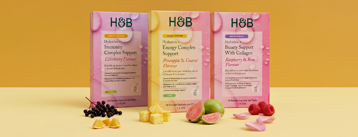 Selection of H&B electrolytes on yellow background