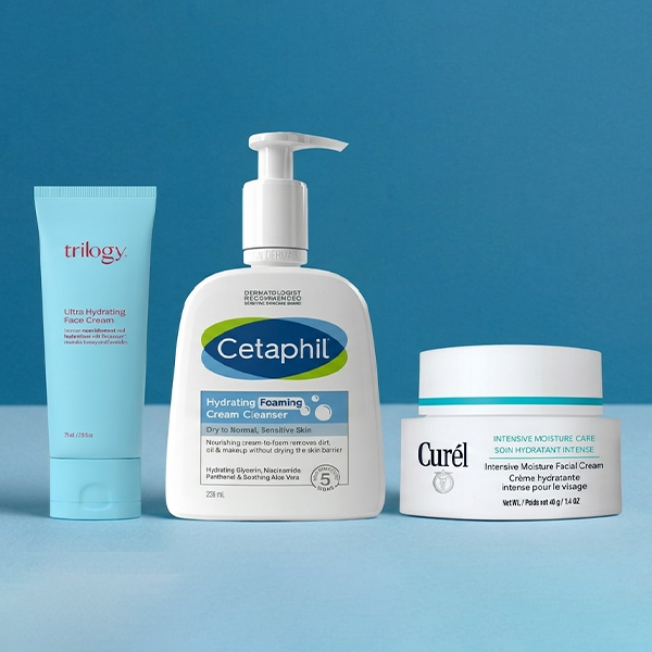 Hydration products on blue background