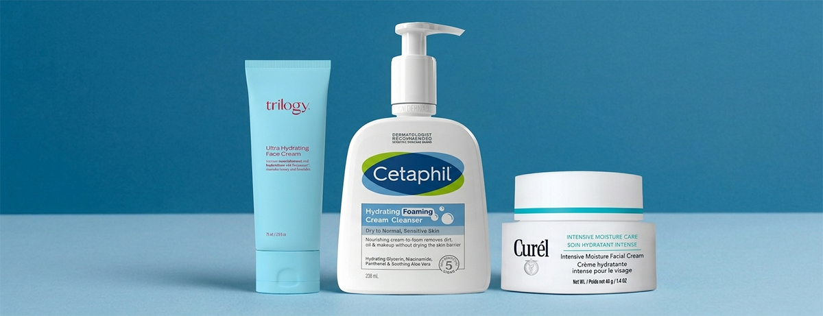 Hydration products on blue background