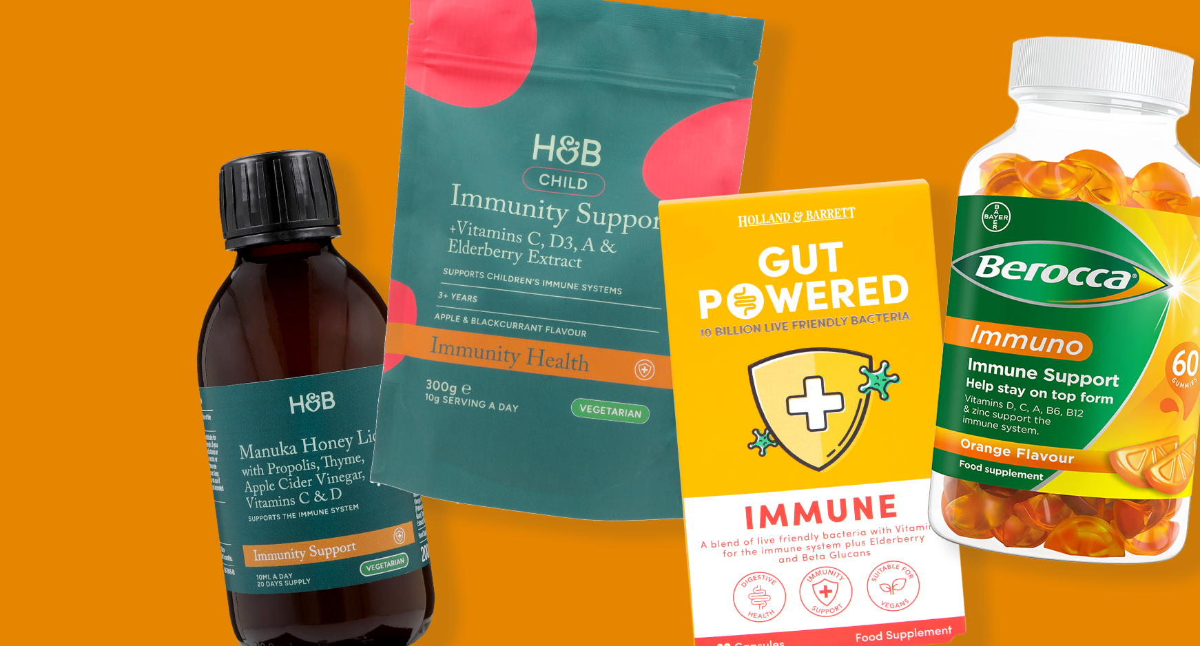 Selection of immune products on an orange background
