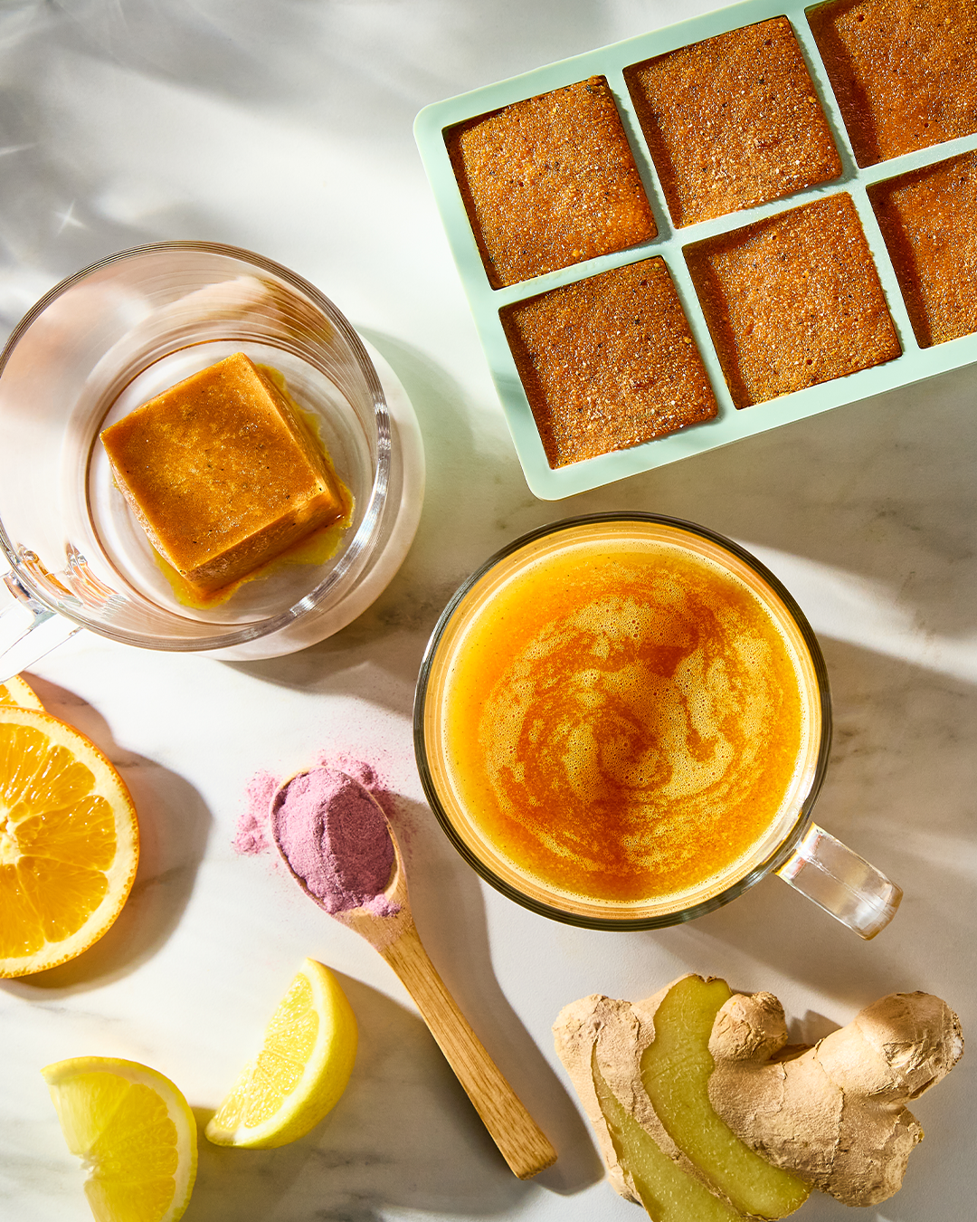 Immunity ice cubes on kitchen worktop