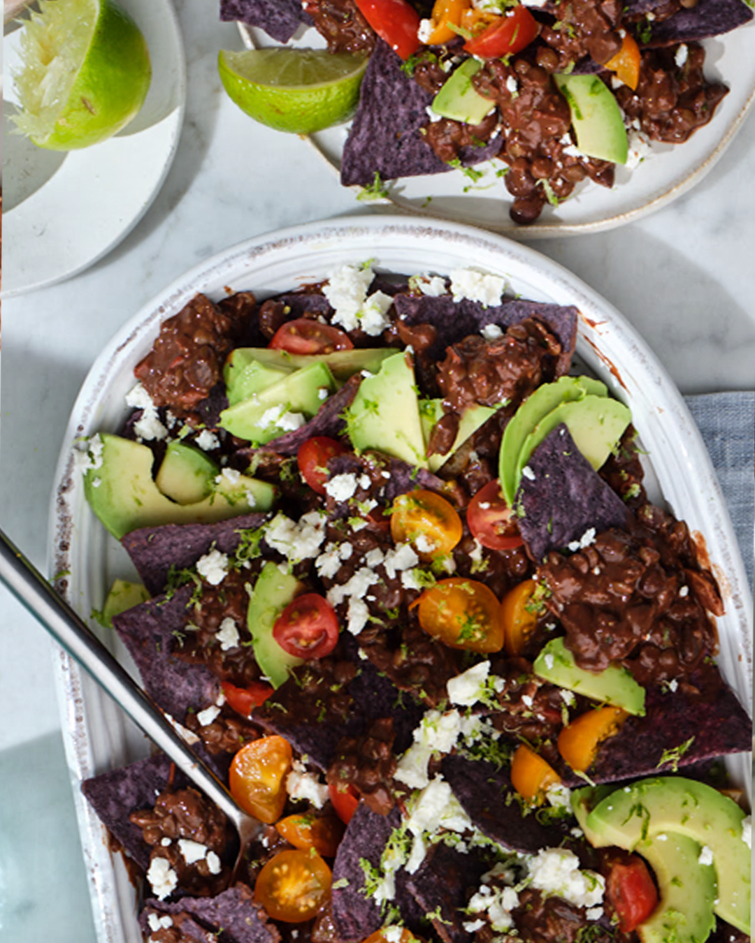 Loaded nachos in sharing dish