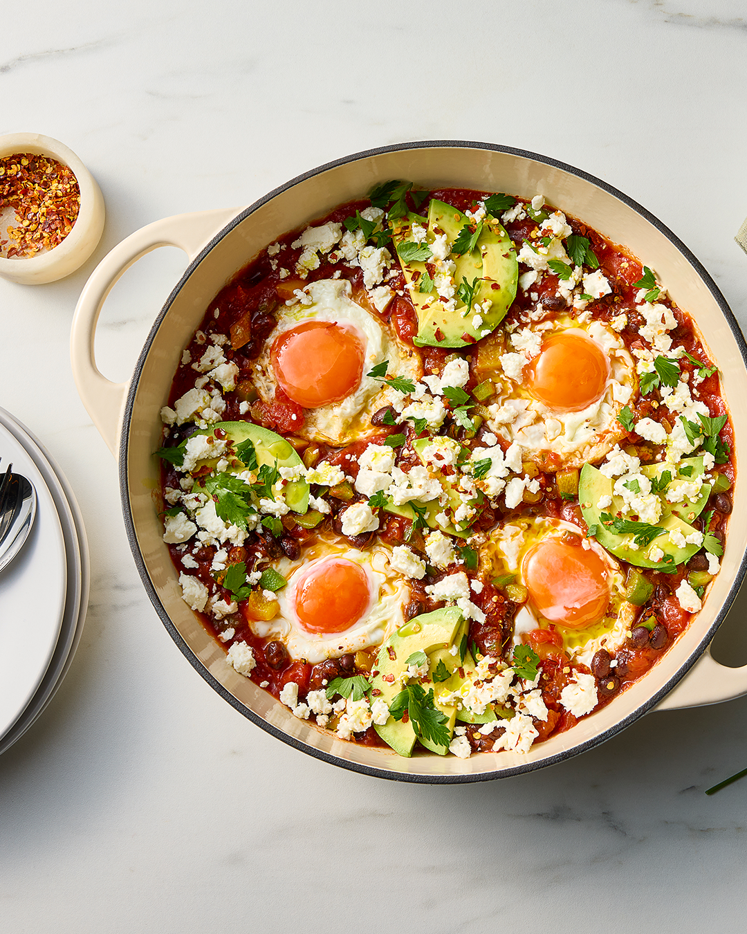 Shaksuka in bowl with eggs