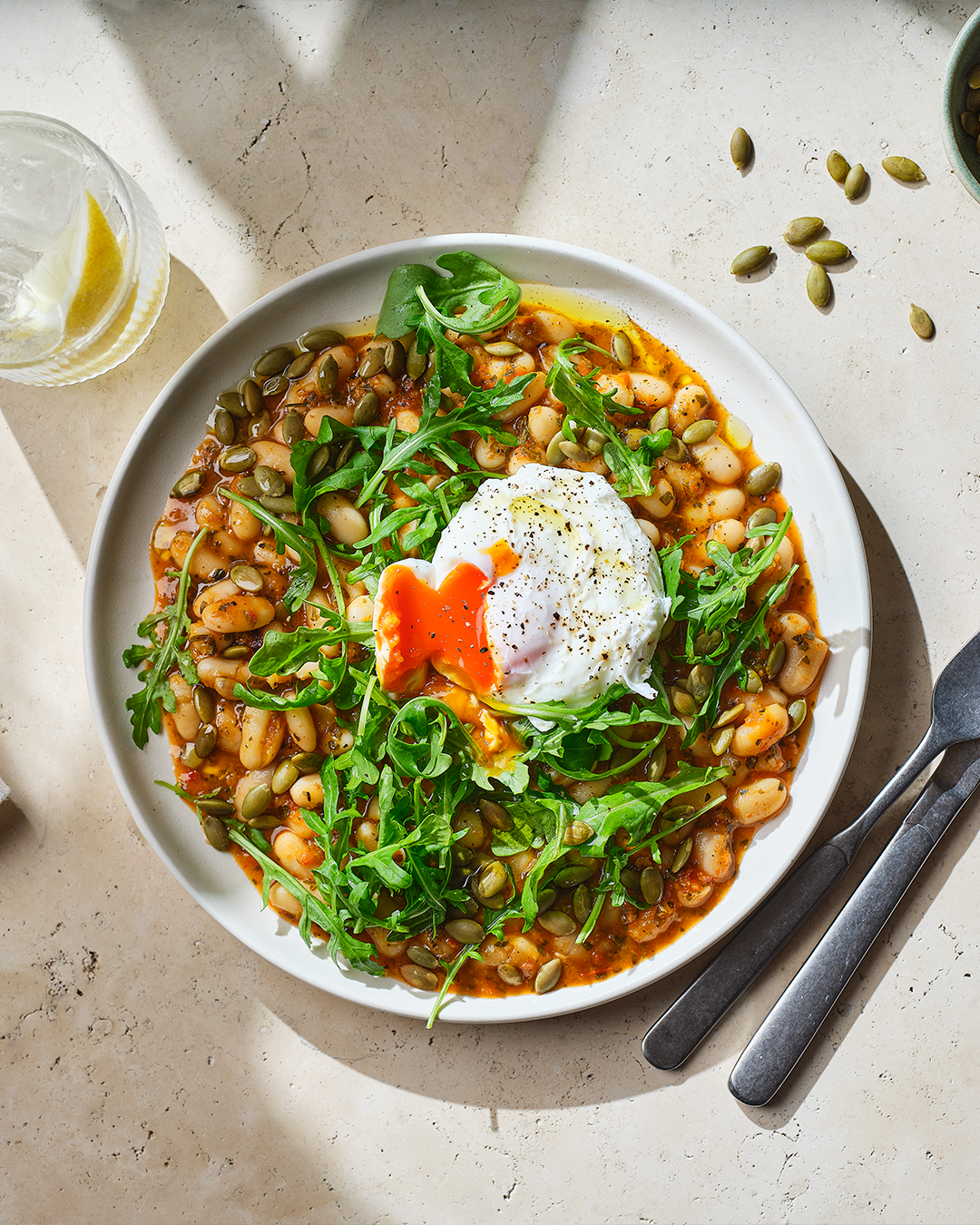 Plate of food on kitchen table background
