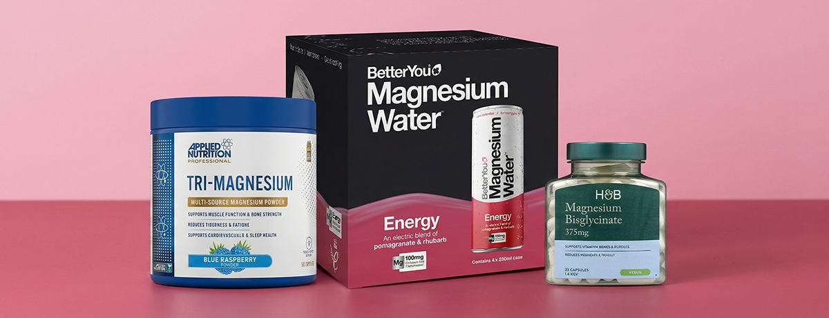 Magnesium products on pink background