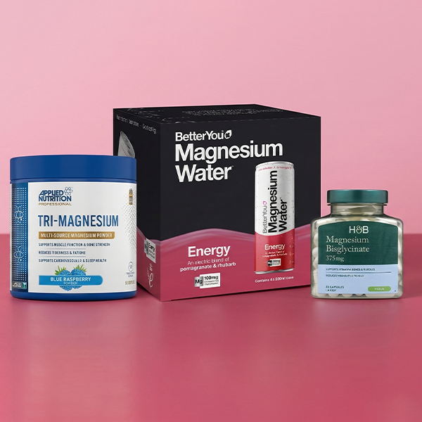 Magnesium products on pink background