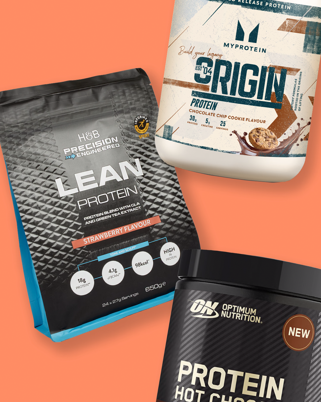 Selection of protein products on a coral background