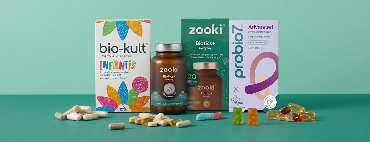 Selection of post biotics on a blue background