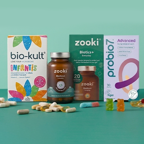 Selection of post biotics on a blue background