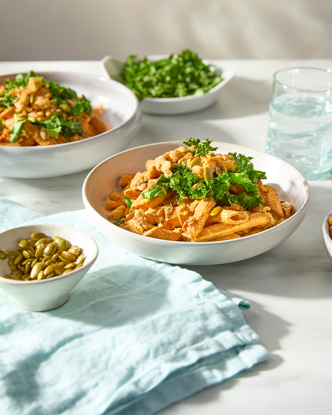 Portion of gluten free chickpea penne pasta