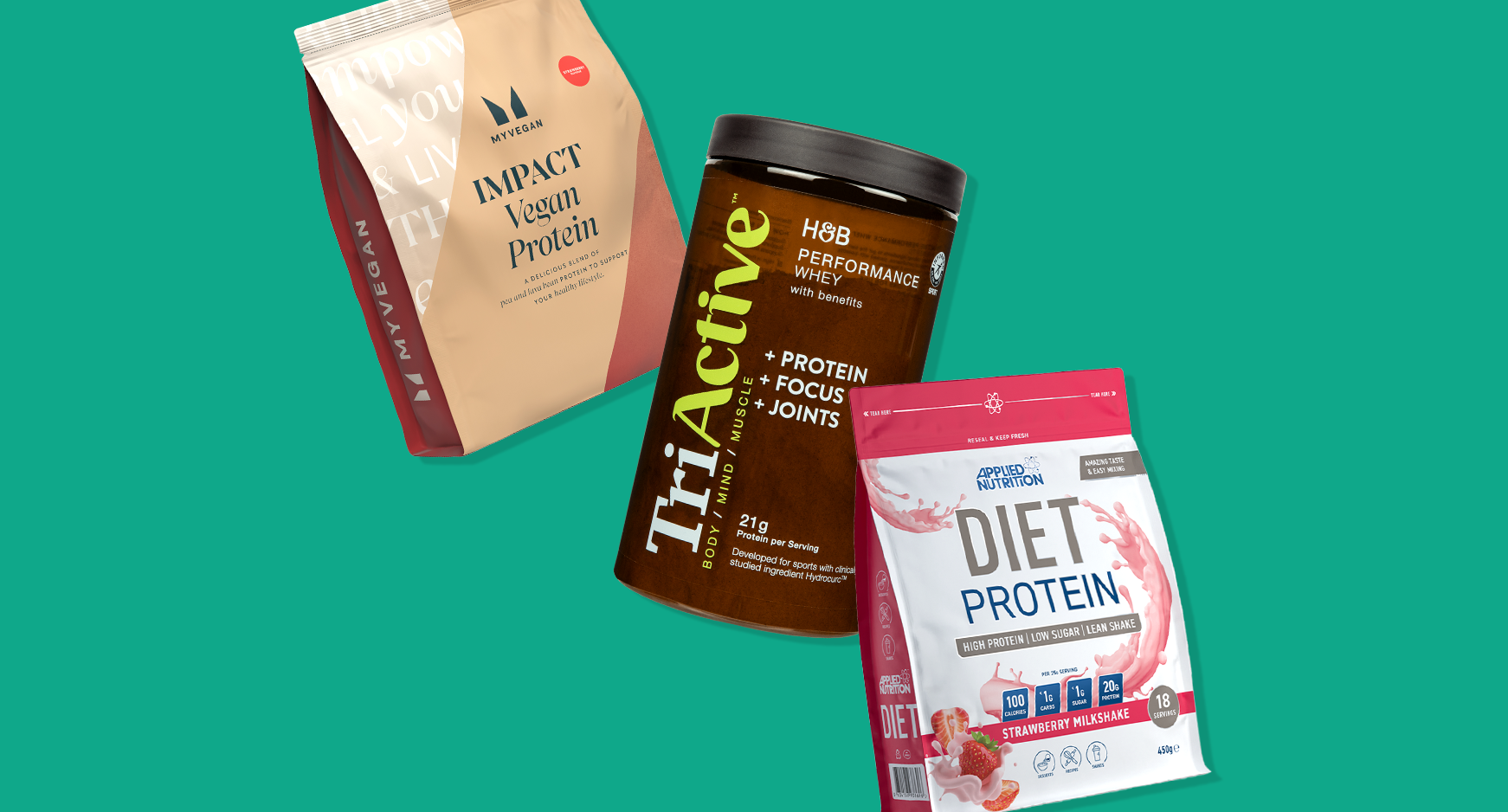 Selection of protein products on green background