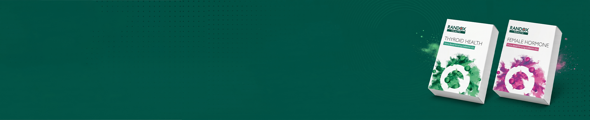 Randox boxes on green background