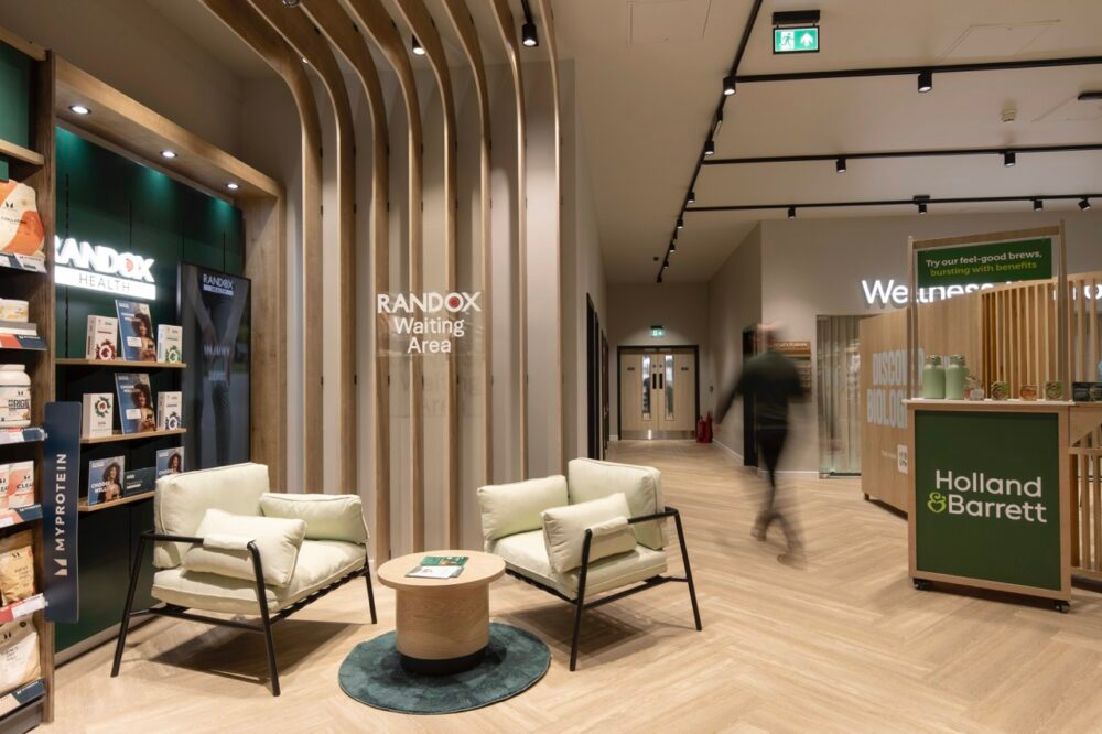 Photo showing a randox seating area in H&B store
