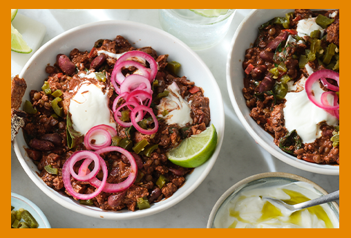 Red bean meatless stew in white bowls