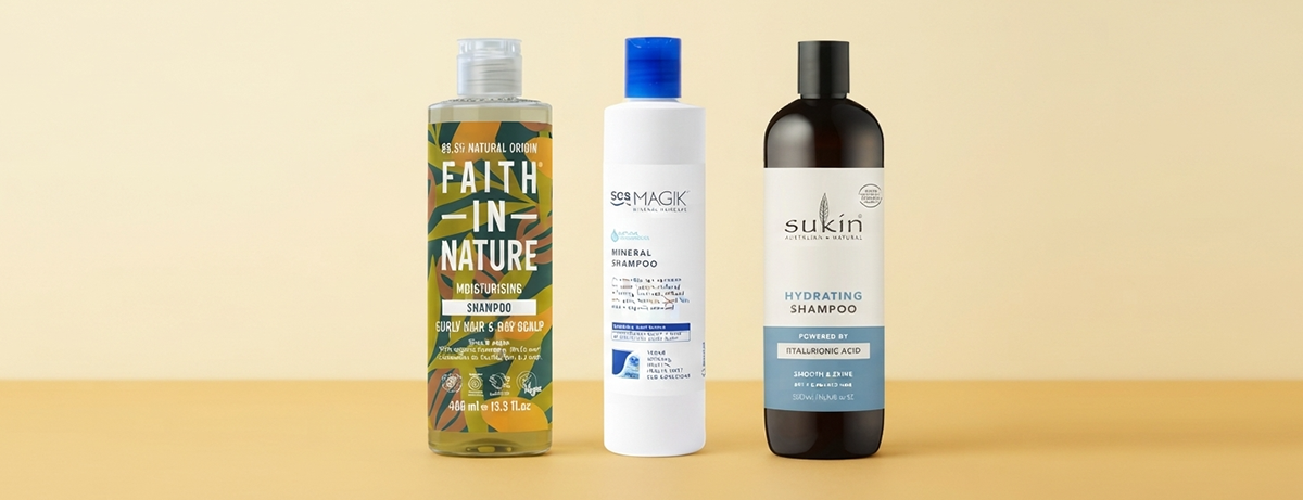 3 bottles of shampoo on yellow background
