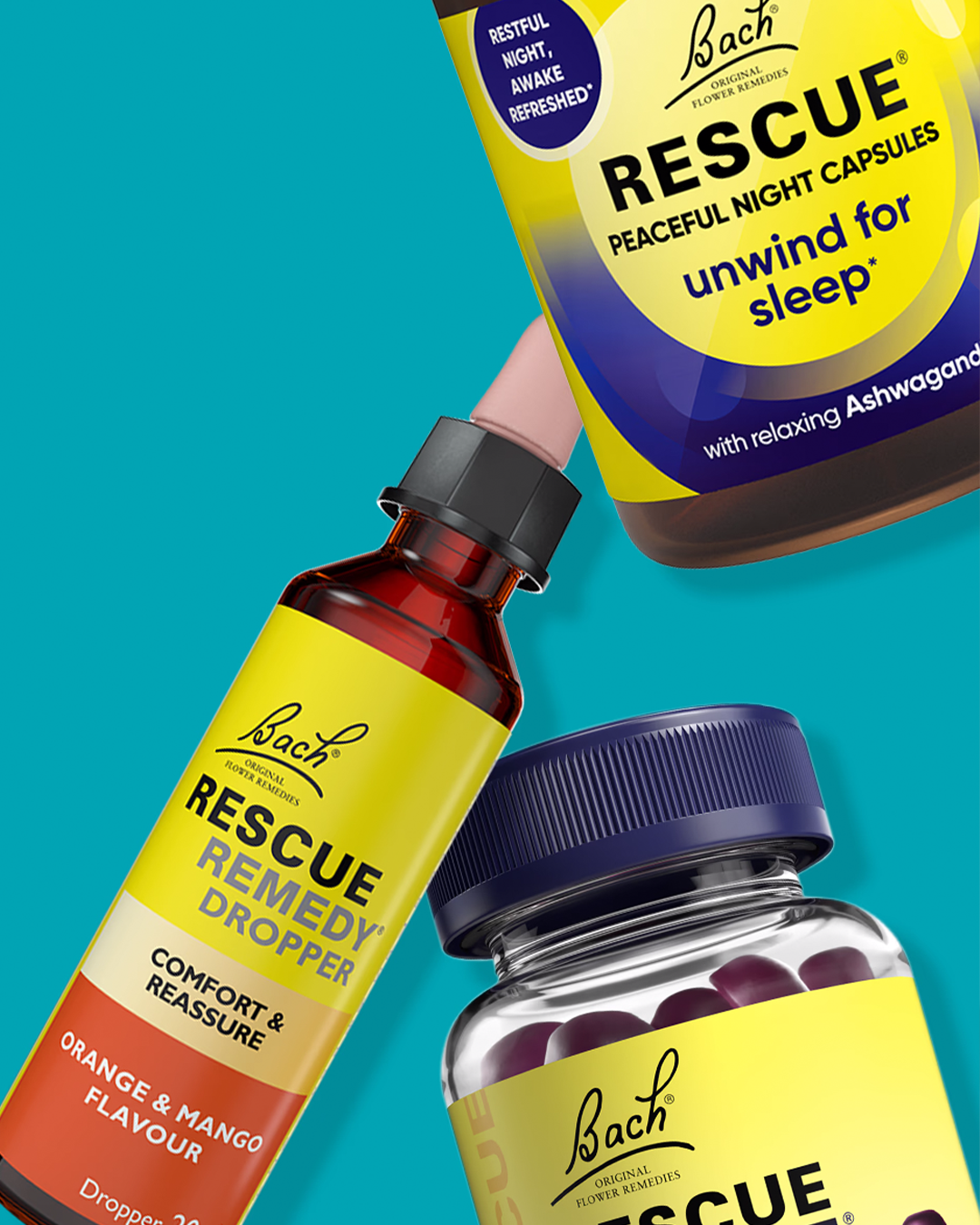 Selection of sleep products on blue background