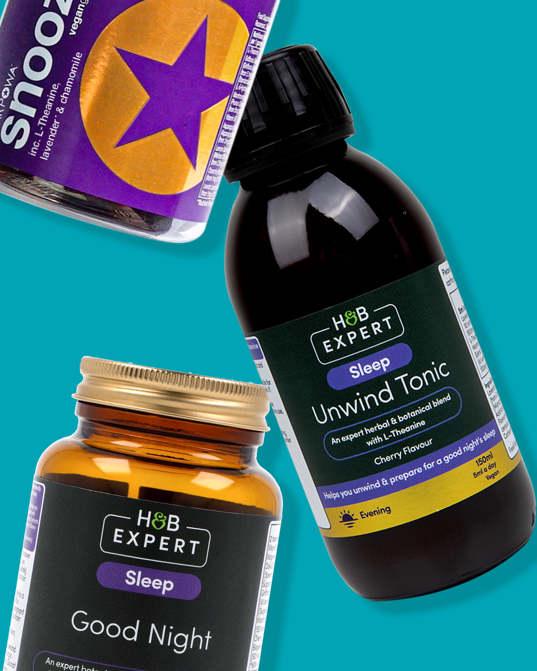 Sleep products on blue background
