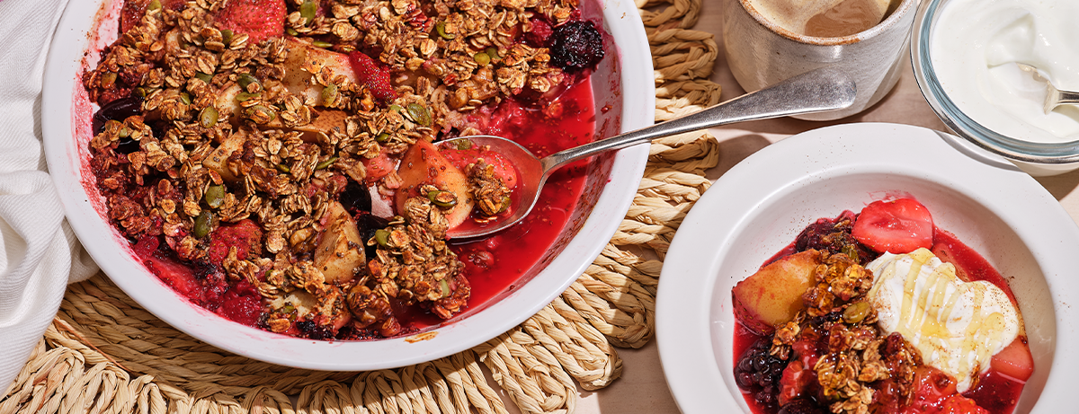 Spiced apple, pear & berry breakfast crumble