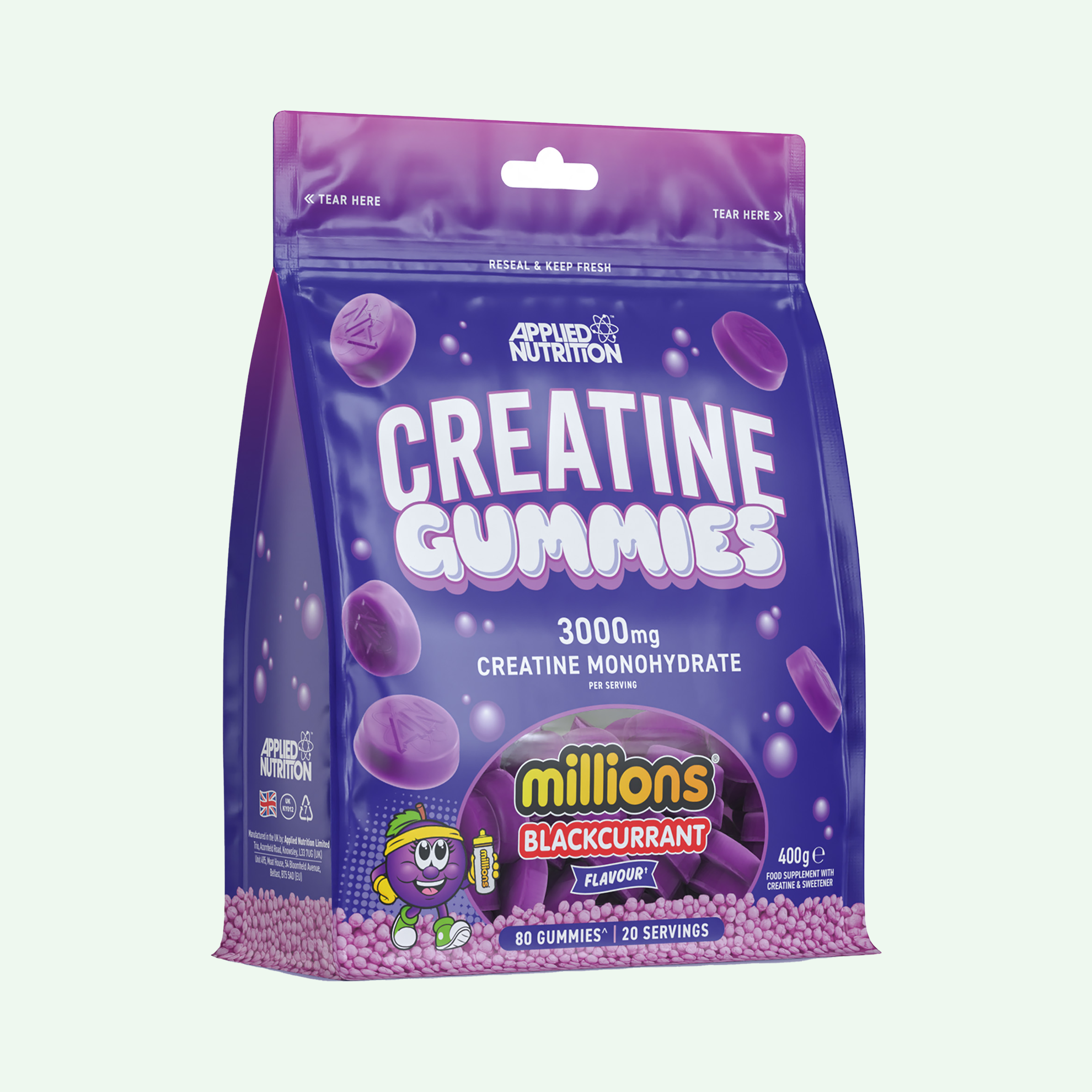 Creatine gummies on white background