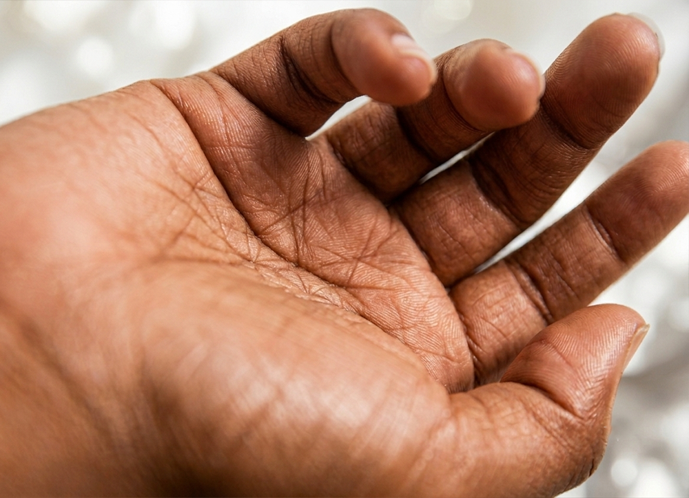 Close up of a hand on a white background