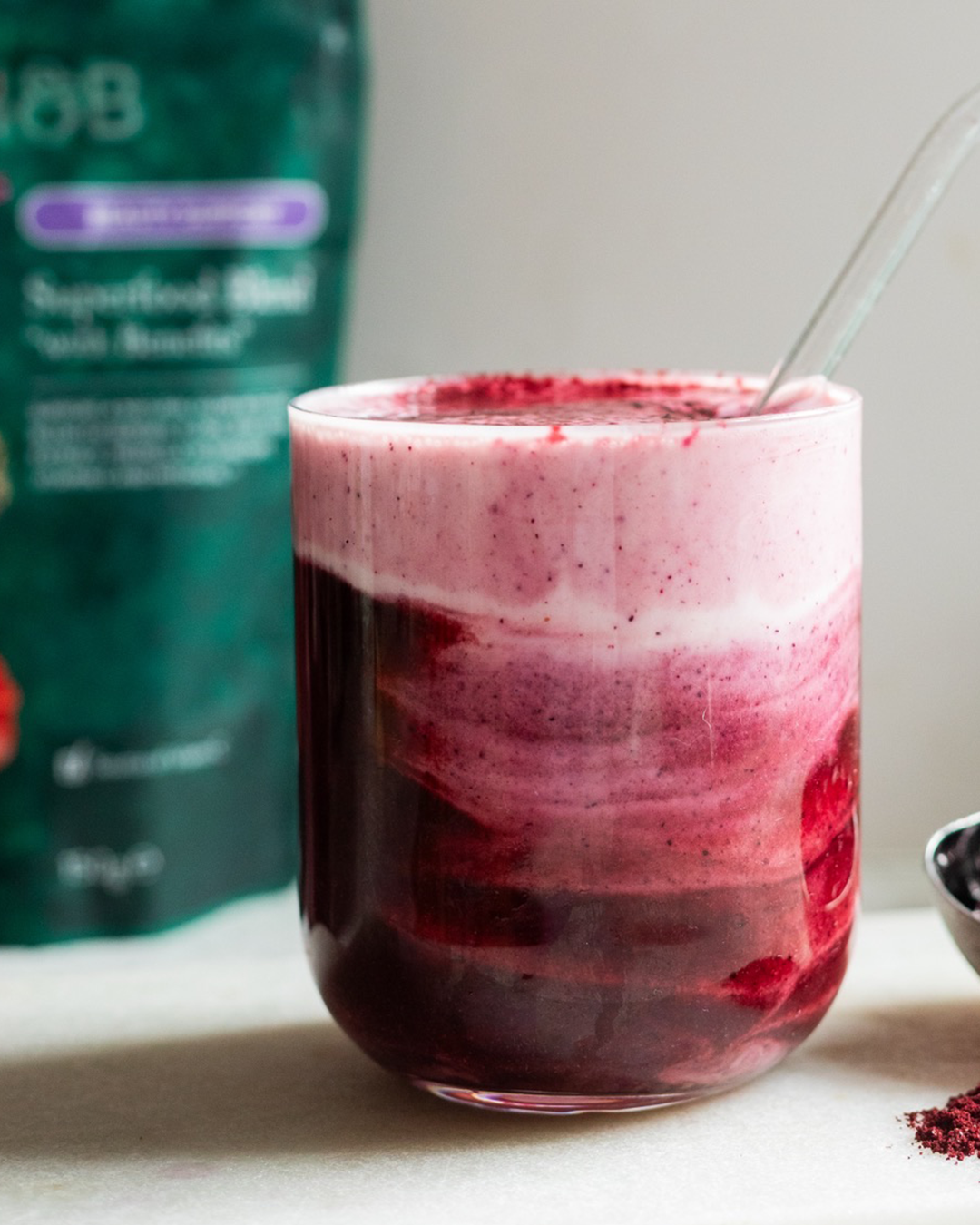 Purple beetroot smoothie in glass
