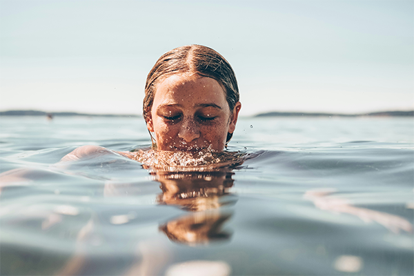 Female swimming in the sea