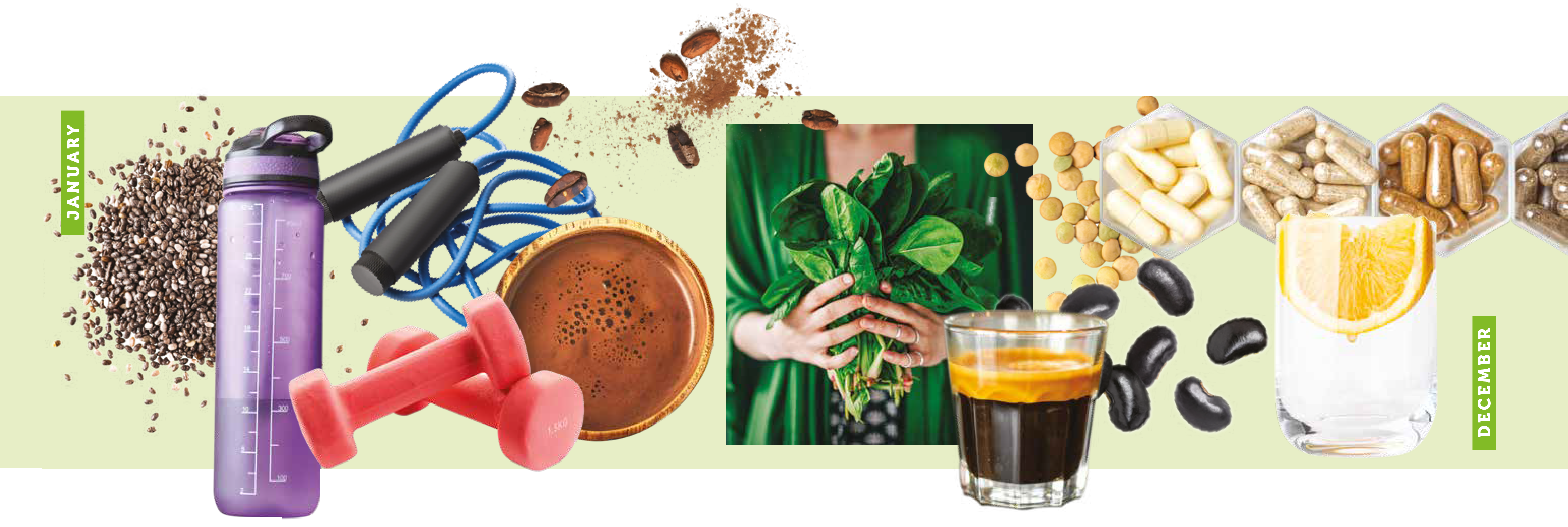 Wellness products on green background