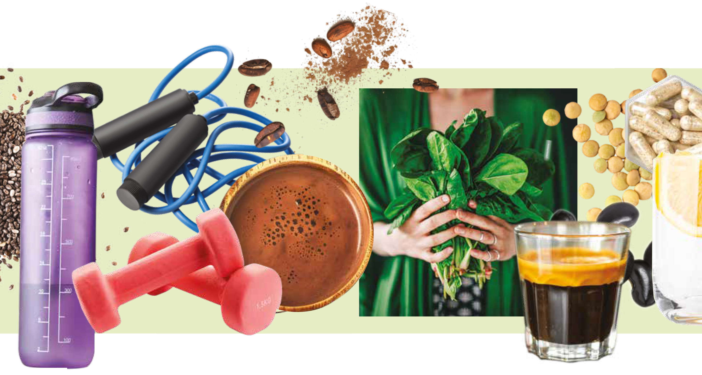 Wellness products on green background