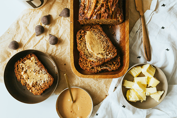 Banana bread on baking paper