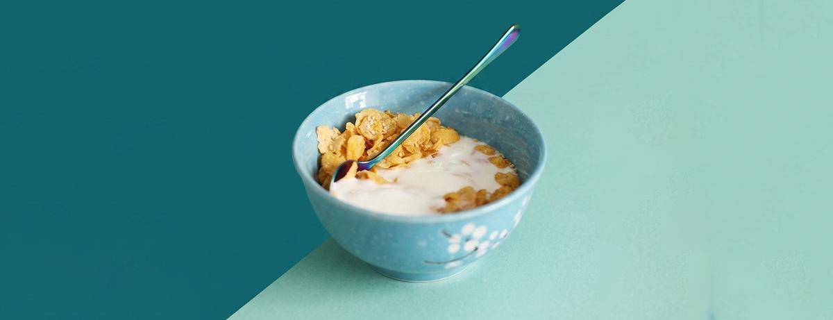 Bowl of cereal on a blue background