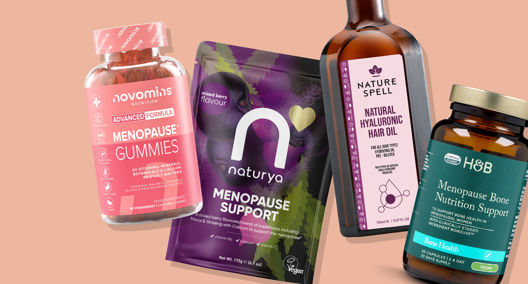 Selection of products on block colour background