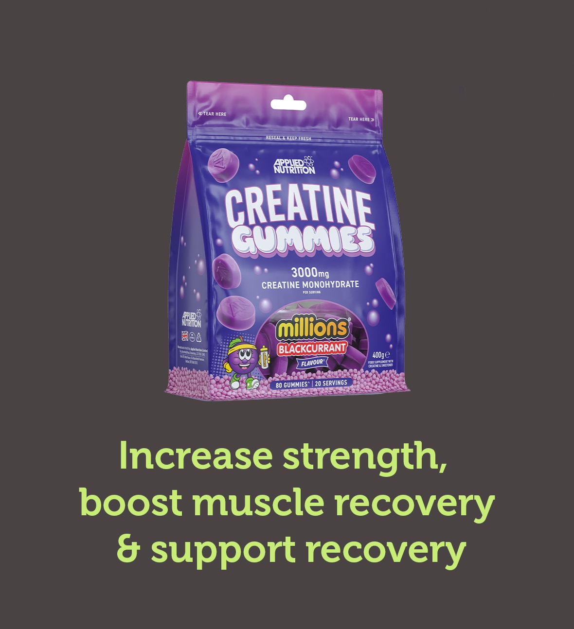 grey background and yellow/green text to highlight products in sports nutrition range