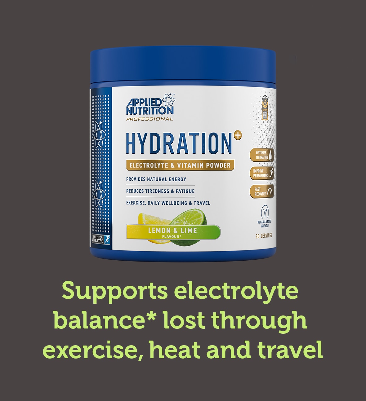 grey background and yellow/green text to highlight products in sports nutrition range