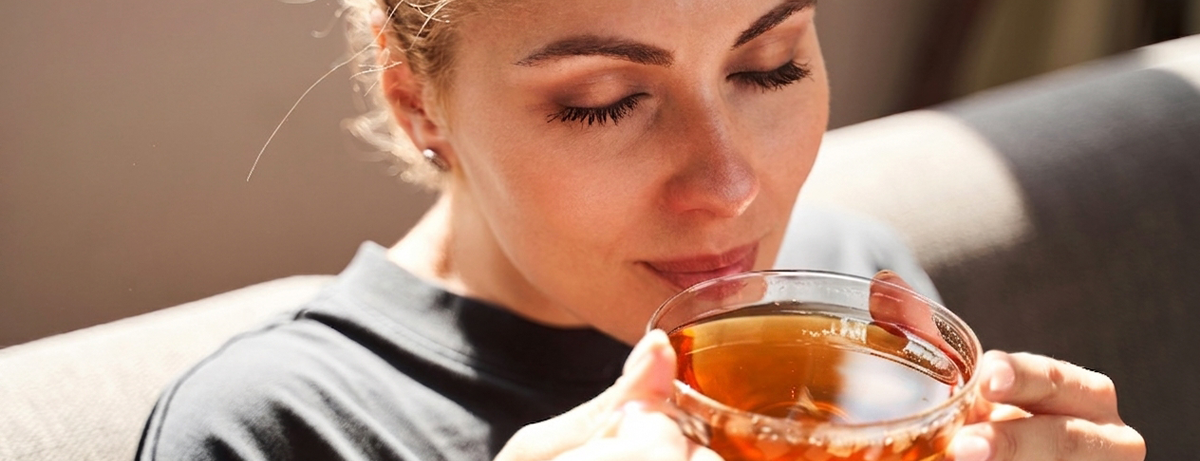 Female holding a cup of tea close up