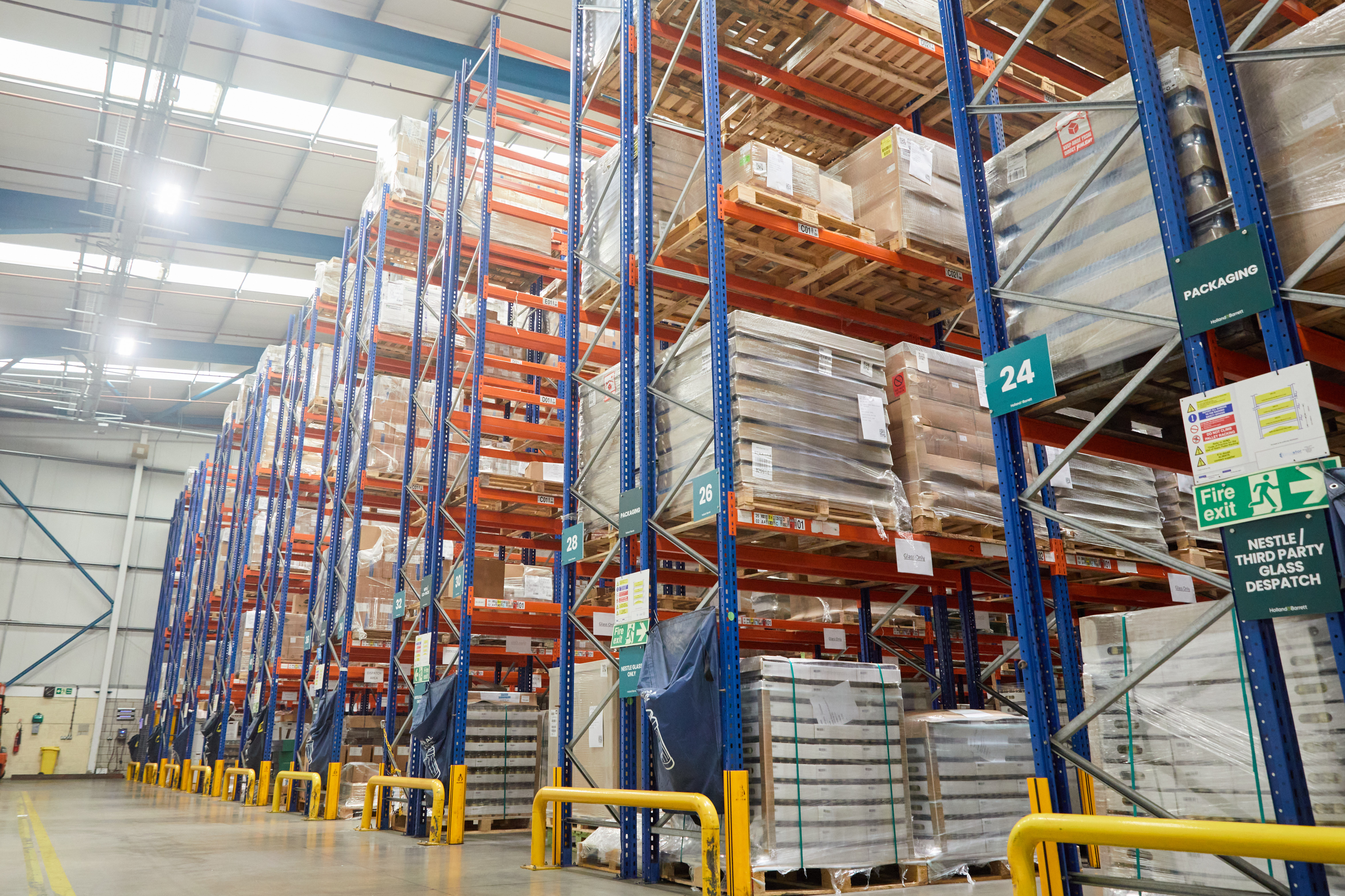 View of warehouse packed shelves