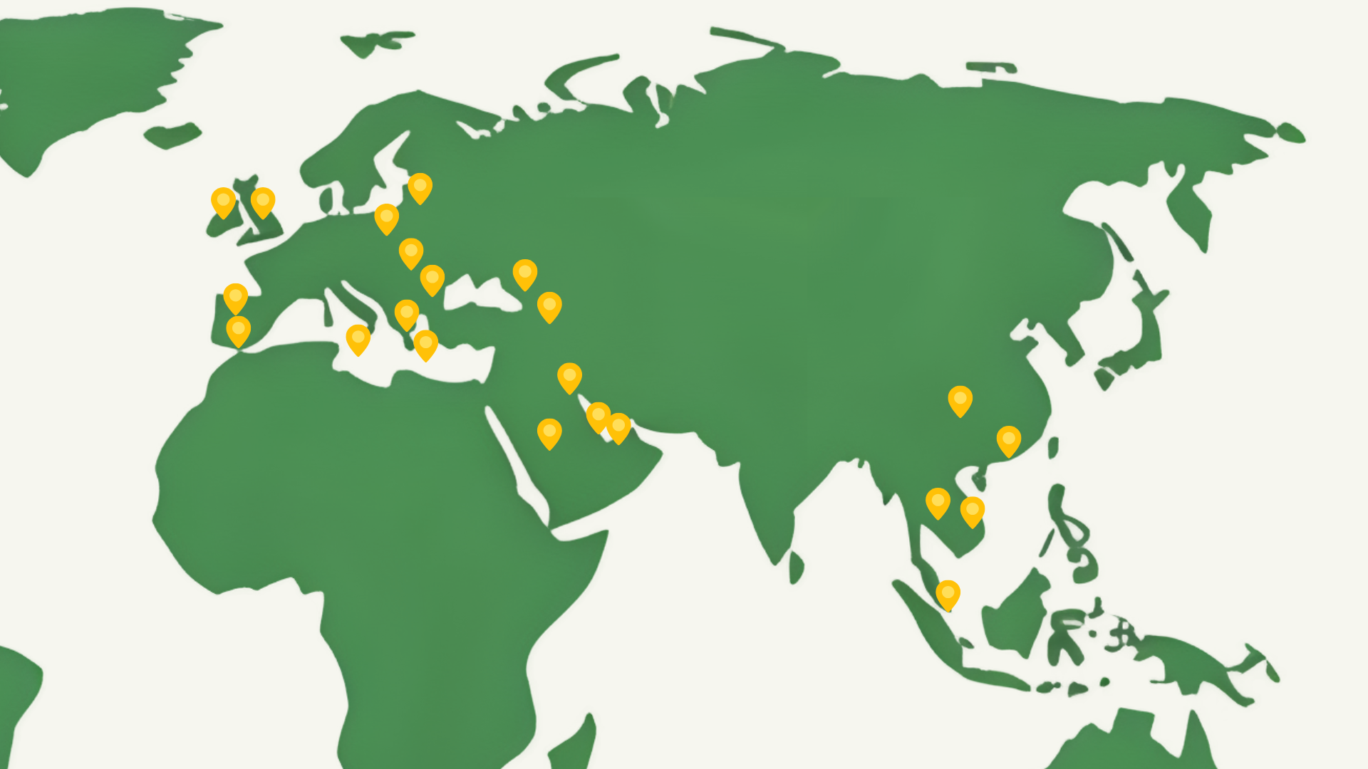 Cropped world map mapping points of Holland and Barrett presence